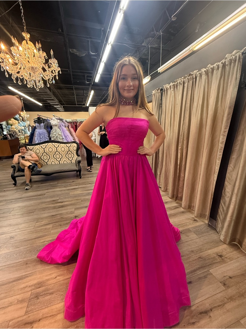 Sherri Hill Strapless Fuchsia Ball Gown